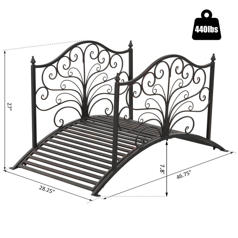 Outsunny 4’ Metal Arch Backyard Garden Bridge with Safety Siderails, Delicate Scrollwork, & Easy Assembly, Black Bronze