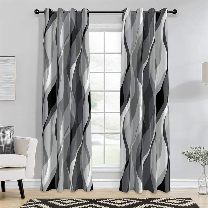 Black Grey Striped 52x96" Modern