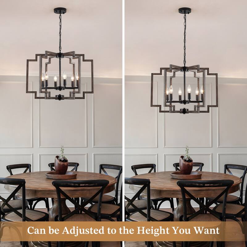 Elegant retro 6-light metal semi-openwork lampshade with adjustable height suspension rod suitable for multiple different spaces