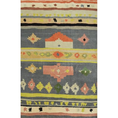 Vegetable Dye Gabbeh Turkish Area Rug Tribal Wool Carpet - 8' 10'' X 6' 0''