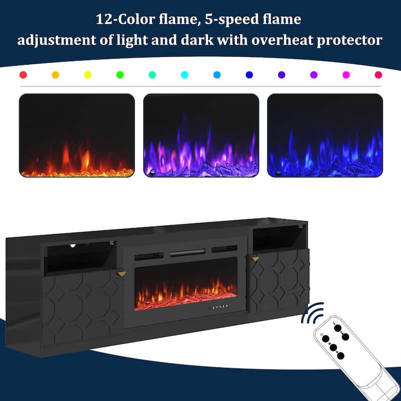 Clihome 36'' Electric Fireplace High Gloss 70'' TV Stand
