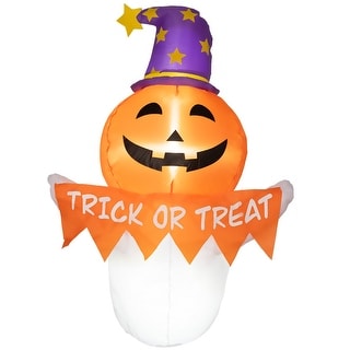3.4ft Halloween Inflatables Window Sticker Ghost with Orange Face, Halloween Decorations LED Yard Display