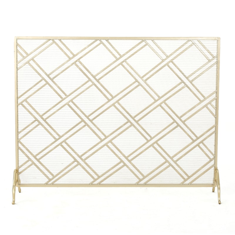 Roomfitters Modern Geometric Fireplace Screen, Single-Panel Design with Stylish Circle Patterns and Durable Mesh