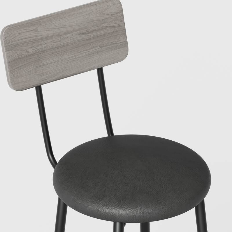 Rustic Bar Table Set with 4 Leather Bar Stools, Grey Dining Table Coffee Table Side Table with Iron Legs