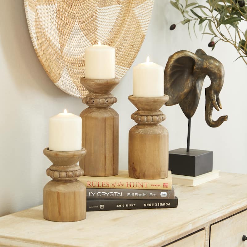 Wood Decorative Candle Holder - Set of 3 Brown - Roche River Decor