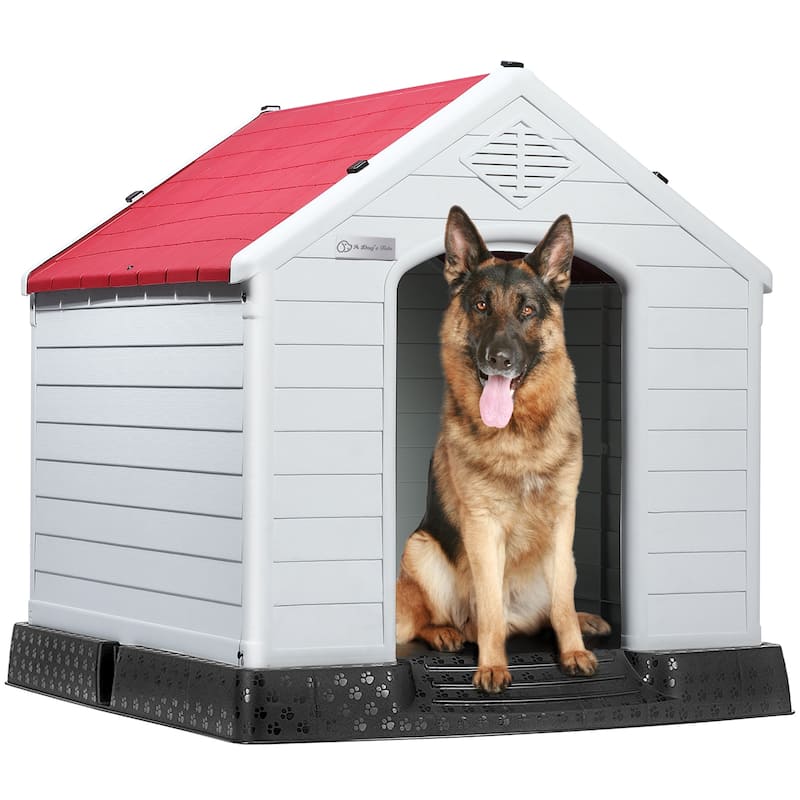 BOSSIN Plastic Dog House for Small to Large Sized Dogs, Indoor Outdoor Insulated Doghouse Puppy Shelter with Elevated Floor - 42 inch - Red