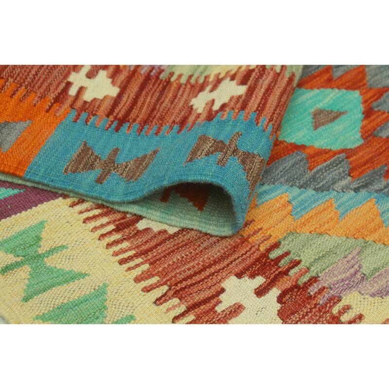 Sangat Flatweave Gulshan Orange/Blue Rug - 3'11" x 5'11"