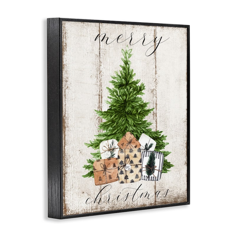 Stupell Rustic Distressed Merry Christmas Tree Illustration Framed Wall Art