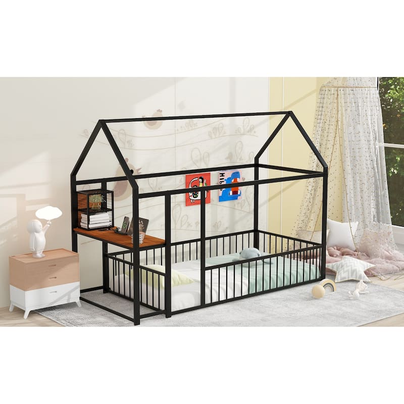 Montessori House Bed Playhouse Bed with Desk, Power Outlets