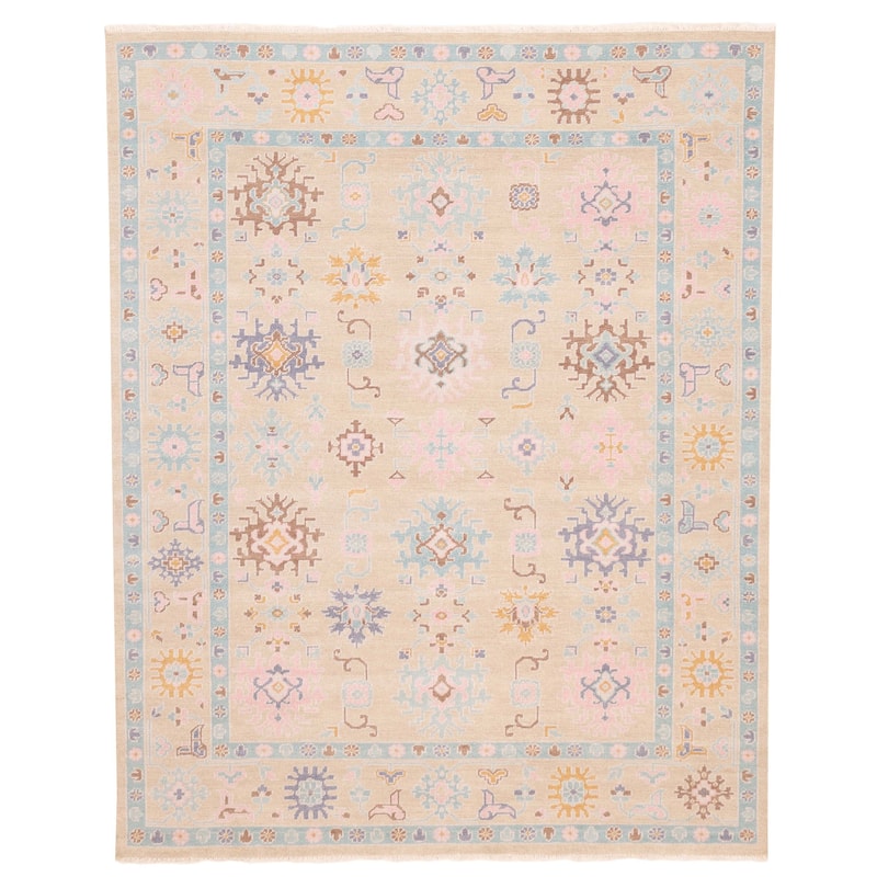 ECARPETGALLERY Hand-knotted Modern Oushak Light Khaki Wool Rug - 8'0 x 9'9