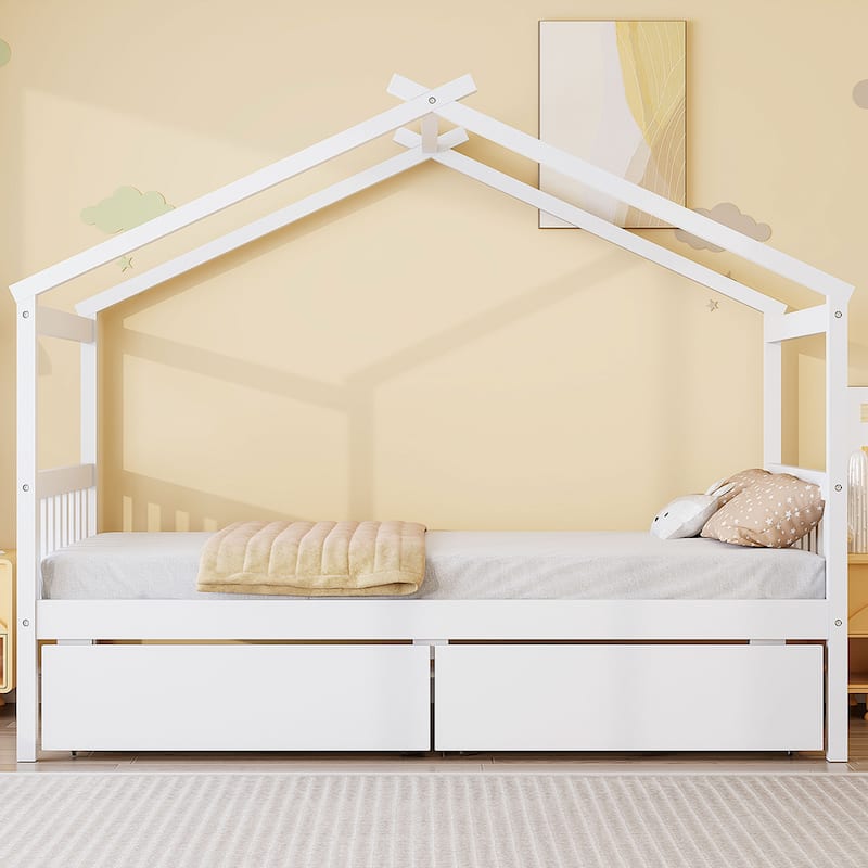 Twin Size Kids House Bed with Storage Drawers by Harper&Bright Designs