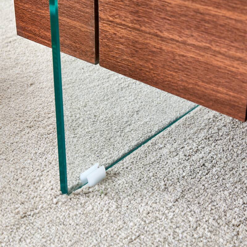 43.3 Inch Double Layer Coffee Table Storage Side Table with Open Storage Shelves, Drawers Glass Center Table End Table