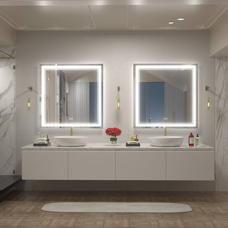 KIOTEE Frameless Front lit LED Lighted Anti-Fog Tempered Glass Bathroom Vanity Mirror with ETL and 3-Year Warranty