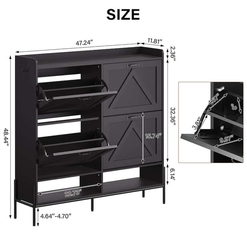 Shoe Cabinet with 4 Flip Drawer - 4 Flip Drawers
