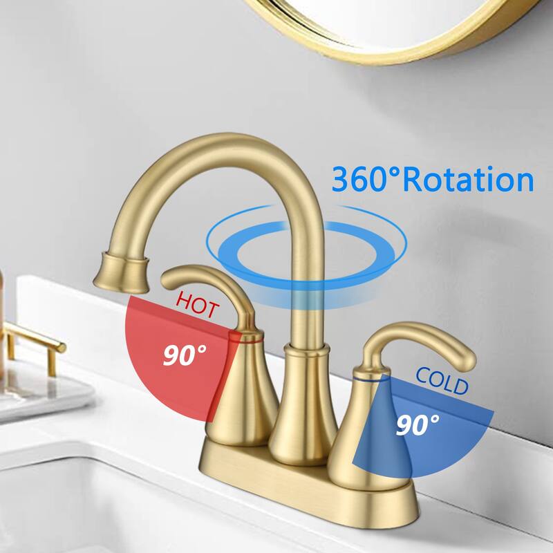 Modern 2 Handle Bathroom Sink Faucet with Aerator and 360 Degree Swivel Spout, High Arc Spout, Splashproof, Rustproof