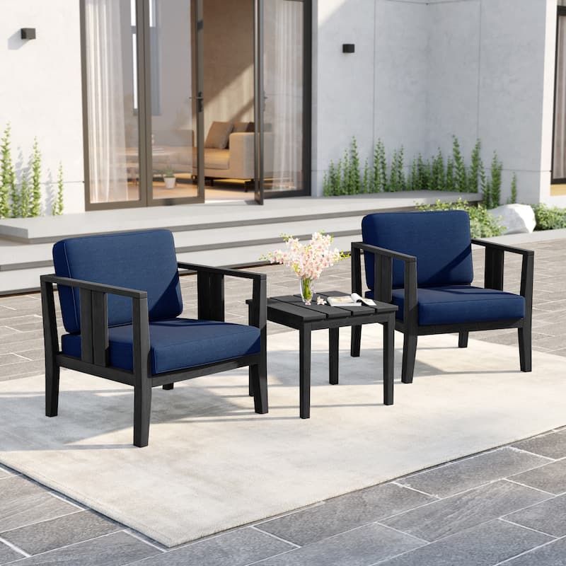 Uixe 3-piece Teak Solid Wood Outdoor Arm Chairs with Side Table Set