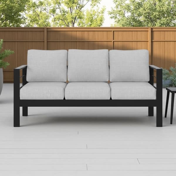 slide 2 of 35, 3-Seater Outdoor Couch with Plush Cushions, Broad Armrests and Contoured Backrests Grey1
