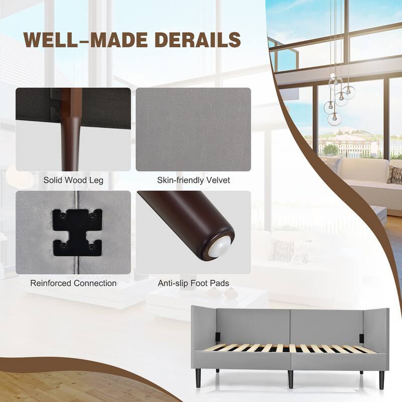 Costway Twin Daybed Upholstered Linen Wooden Sofa Bed Frame Heavy Duty