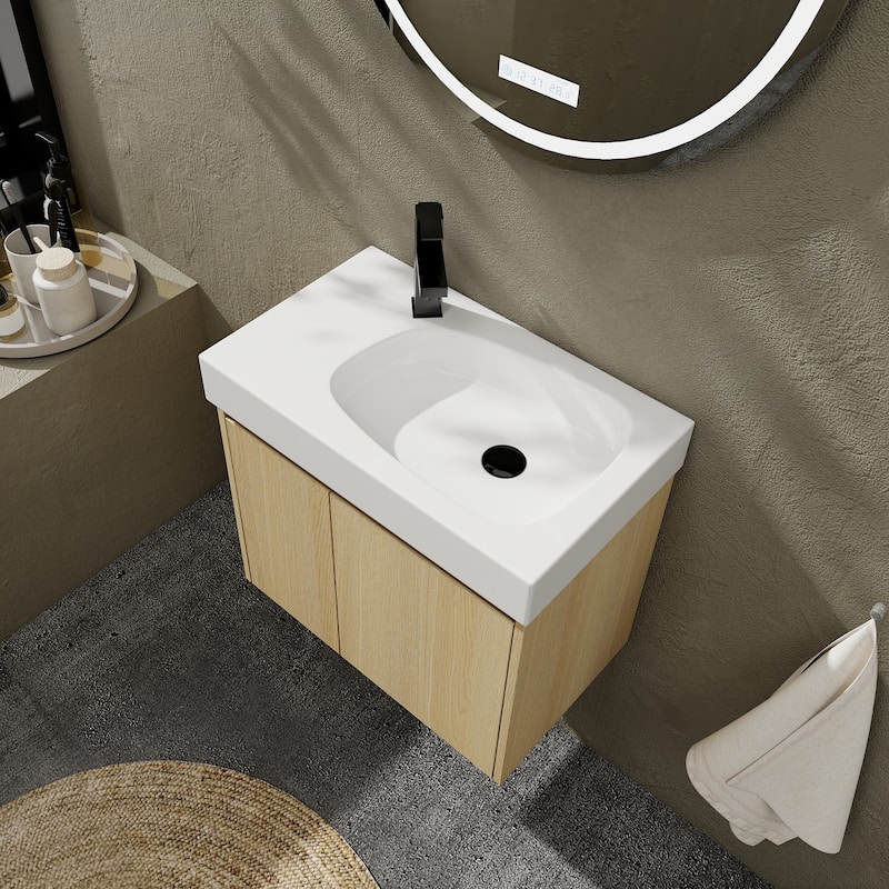 24 in. W x 14 in. D x 21 in. H Single Sink Wall Mounted Bath Vanity with White Ceramic Top - 24" x 14"