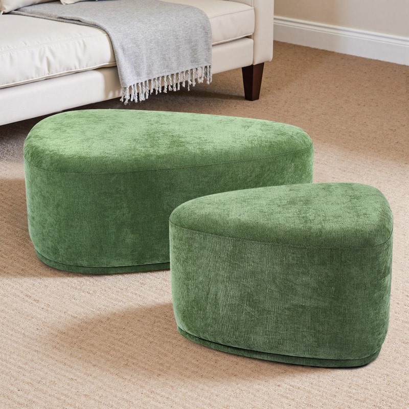 Leon 26"/43" W Chenille Triangle Cocktail Ottoman Set - Green
