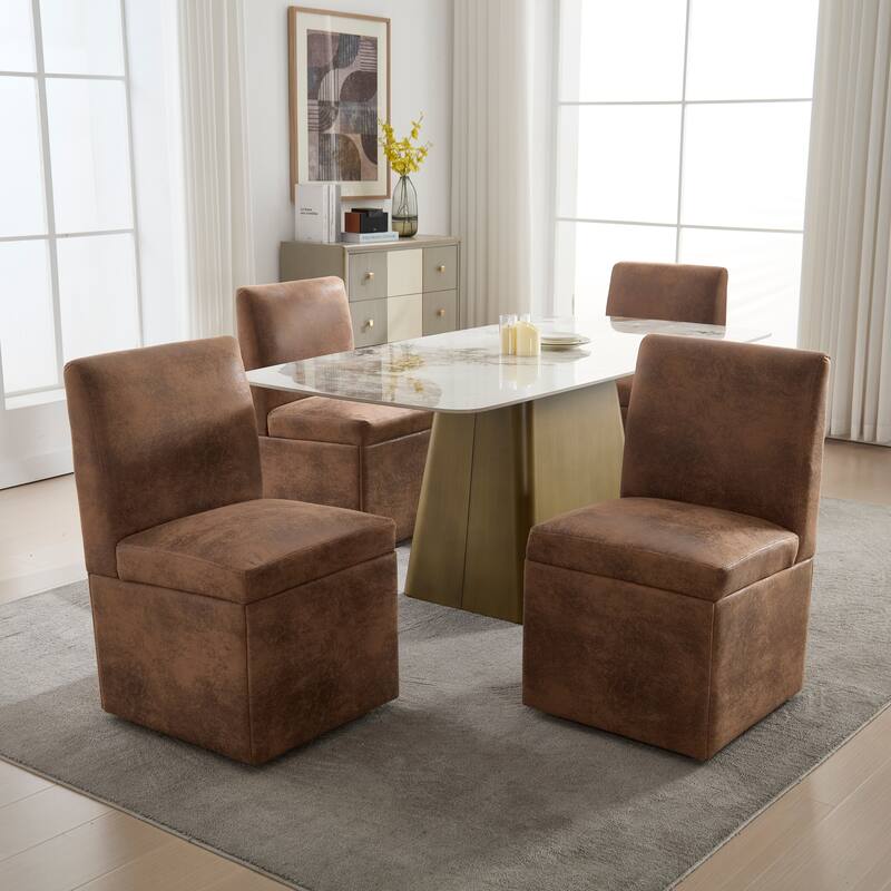 360 Degree Swivel Upholstered Dining Chairs Set of 2,Swivel Dining Chairs with Casters & Storage, Modern Rolling Chair