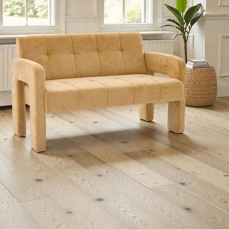 Modern Double Armchair Upholstered 2-Seater Sofa with Dual Armrests, Chenille Fabric Compact Couch for Living Room