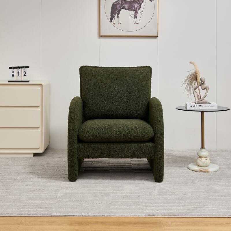 Sherpa Upholstered Accent Armchair Fabric Leisure Chair with High Back & Armrest Comfy Single Sofa Vanity Chair