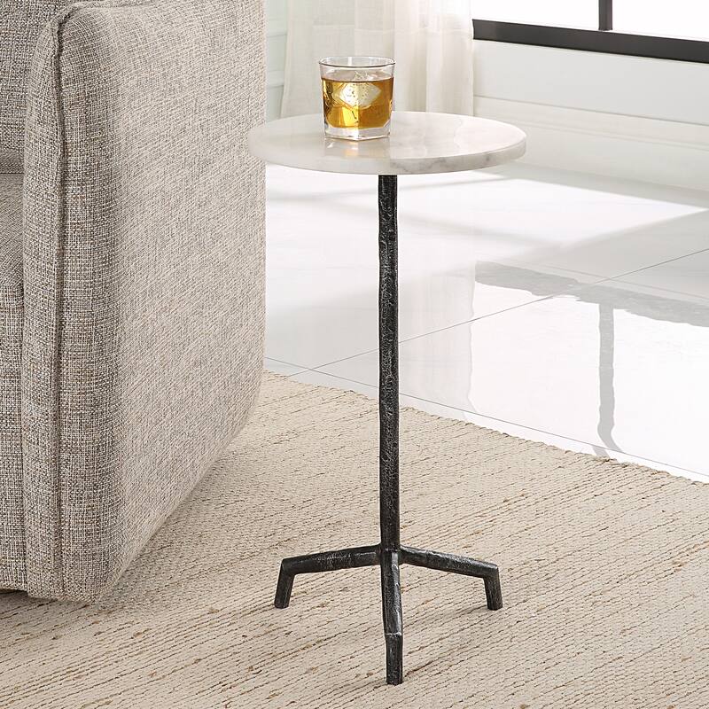 Tall Petite Marble Drink Table - 23.5" - White and Black