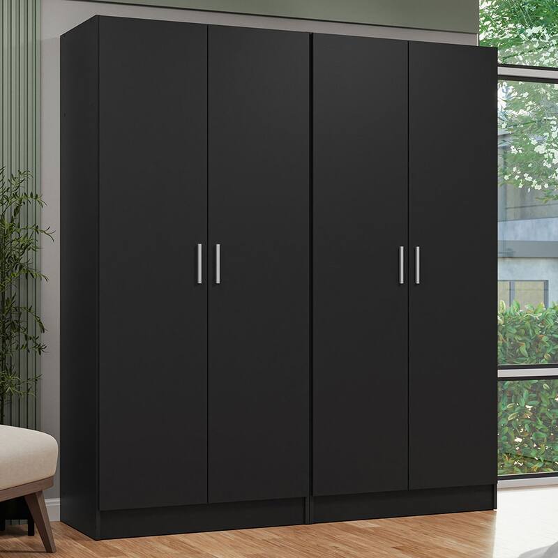 Madesa 4 Doors Wardrobe Storage Cabinet with Ample Shelves 63"L - Black