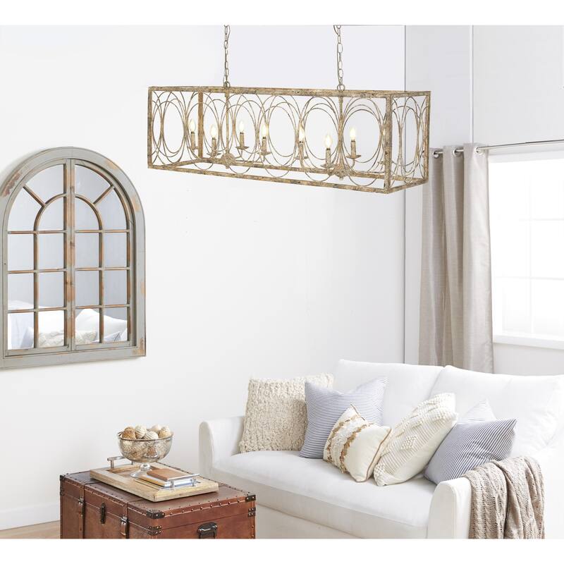 Metal Distressed Caged 8 Light Chandelier with Link Style Chain - Gold - Roche River Decor