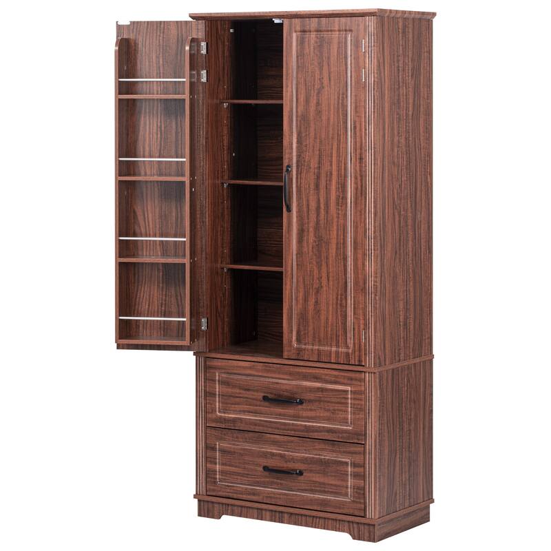 HomeRoots 71" Brown Wood Pantry Or Storage Closet - 30.30 in. x 70.98 in. x 15.80 in.