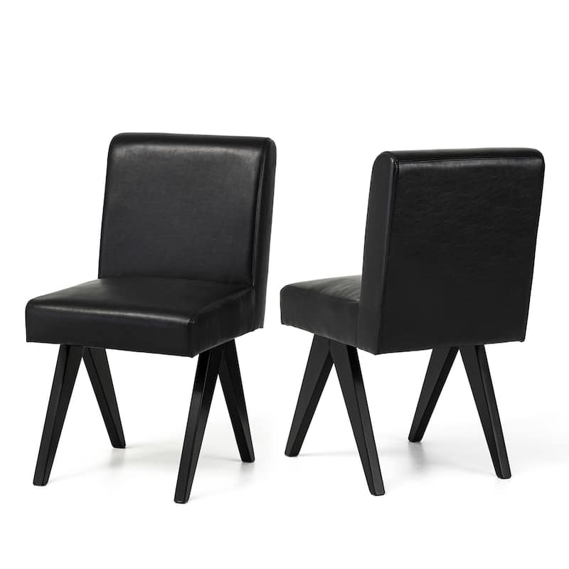 Glitzhome Set of 4 Faux Leather Upholstered Side Dining Chairs with V-shaped Wood Legs