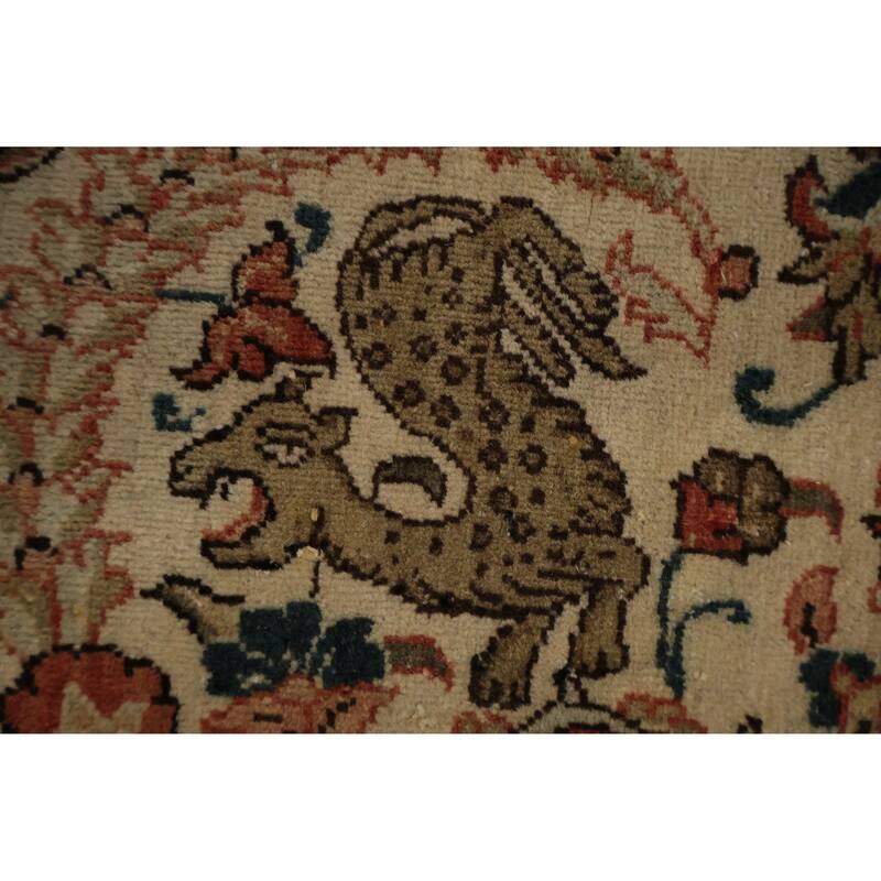 Hand Knotted Oriental 100% Wool Carpet Traditional Floral Beige & Ivories Qum Area Rug - 10' 11'' X 7' 2''