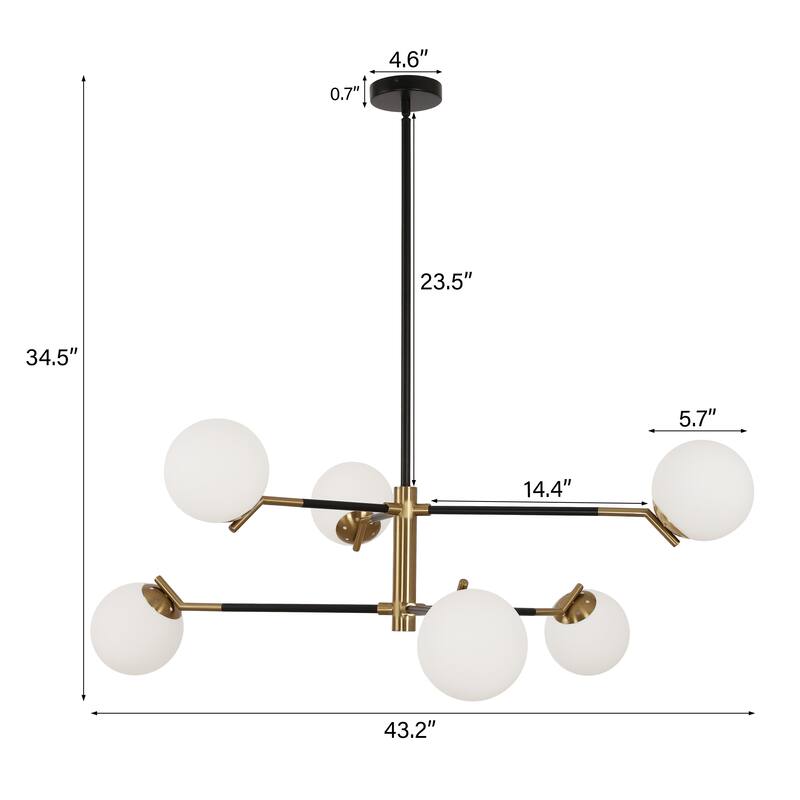6-Light Modern Sputnik Chandelier with Glass Globe for Dining Room