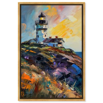 Art Remedy Colorful Lighthouse Framed Impressionism 1 Piece Canvas Wall Art /Monet And Van Gogh Inspired Art