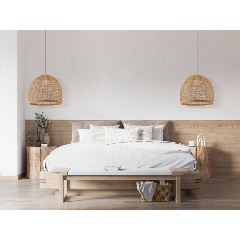 Lumiere Brown Rattan Pendant – Medium Statement Light Fixture for Kitchen Island, or Living Room in Boho, Japandi & Modern Style