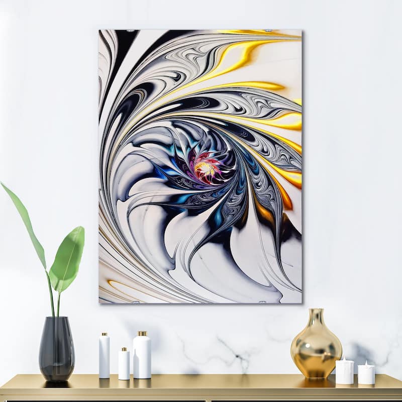 Designart 'White Stained Glass Floral Art' Printed Accent Wall Mirror - White - 27.5in.x39.5in.