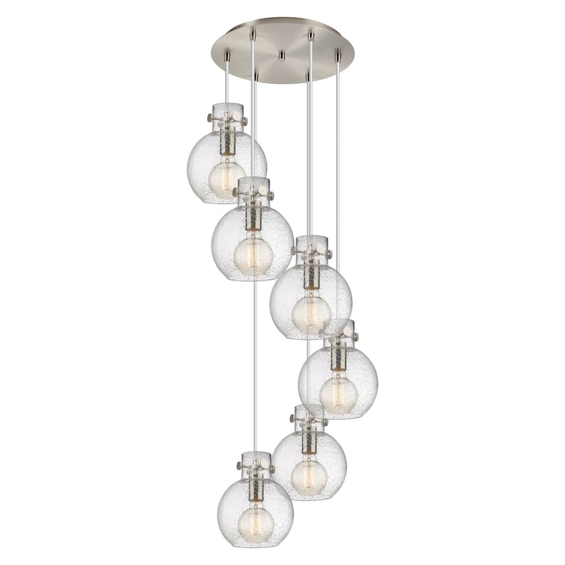 Innovations Lighting Newton Sphere - 6 Light 8" Cord Hung Multi Pendant - 14" Canopy - Seedy/Brushed Satin Nickel