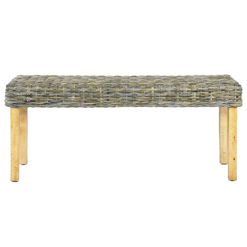 vidaXL Bench 43.3" Natural Kubu Rattan and Solid Mango Wood