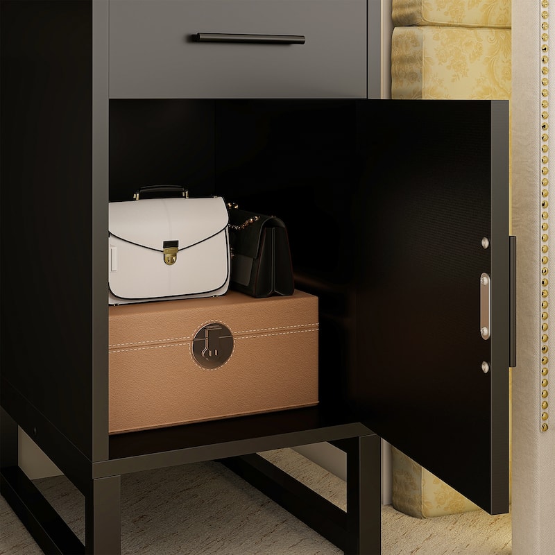 Reversible Makeup Vanity Desk With Charging Station and 4 Wooden Drawers and 1 Cabinet