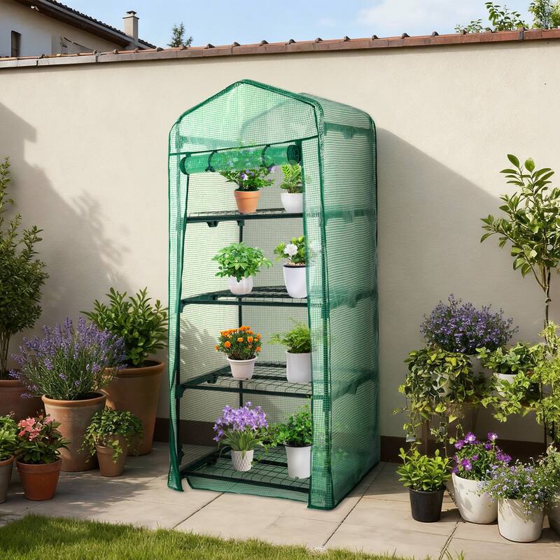 Aoodor 4 Tier Mini Greenhouse, 27x19x63 Inch - 27“L x 19.7"W x 62"H - PE Cover