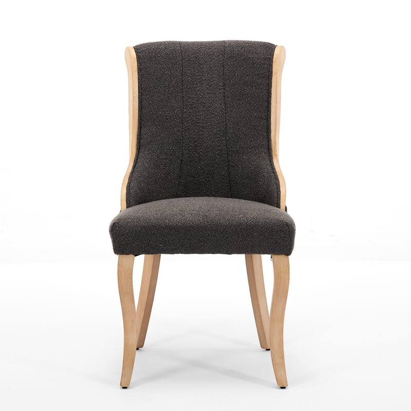 Roomfitters Snow Velvet Dining Chairs Set of 2, Mid-Century Modern Upholstered Chairs with Curved Wood Trim and Sculpted Legs