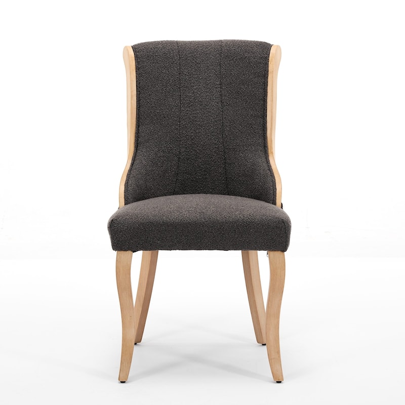 Snow Velvet Dining Chairs, Mid-Century Style with Curved Wood Trim & Sculpted Legs, Set of 2, Gray