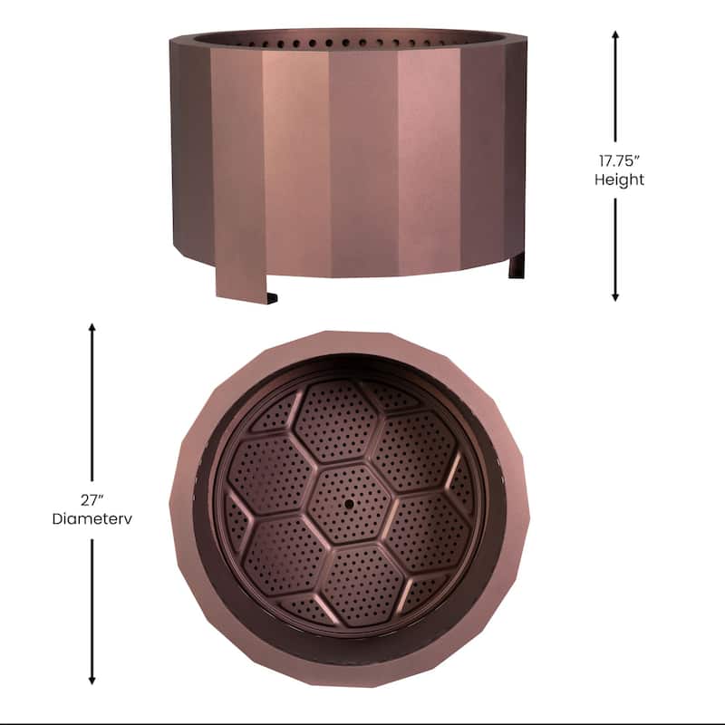 Commercial Grade 27" Outdoor Smokeless Wood Burning Portable Fire Pit - 27"D x 27"W x 17.75"H