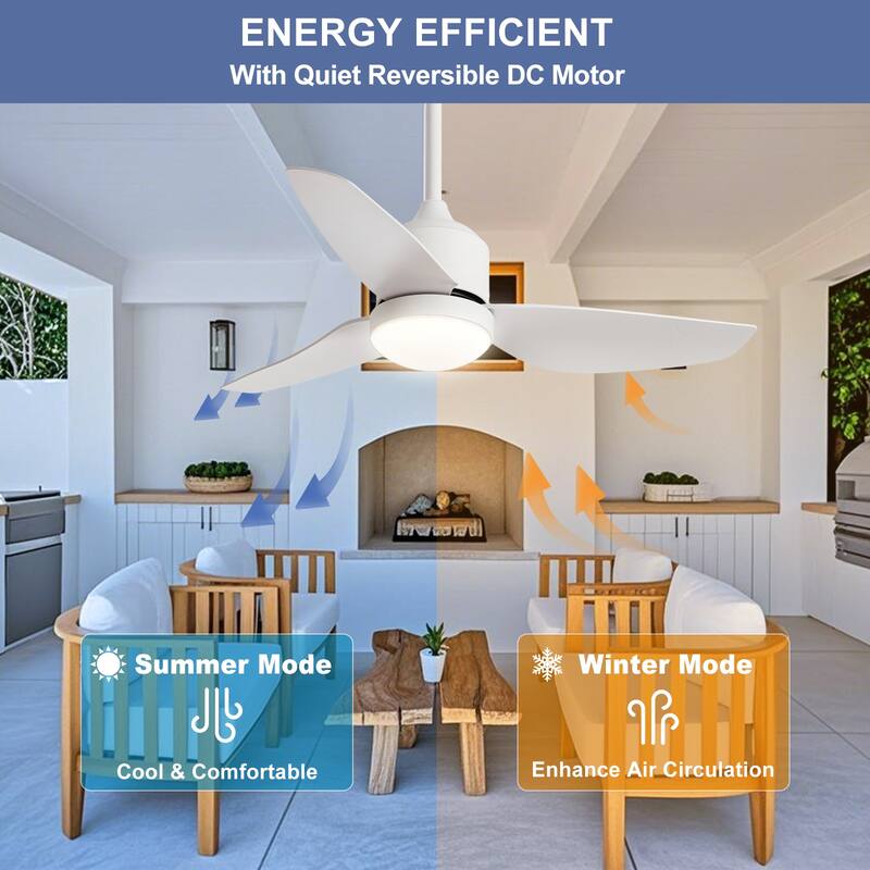 Outdoor Ceiling Fan with Light: 42-52 Inch Hanging - Plug in Waterproof Fans for Patio - Dimmable Remote App Control Black