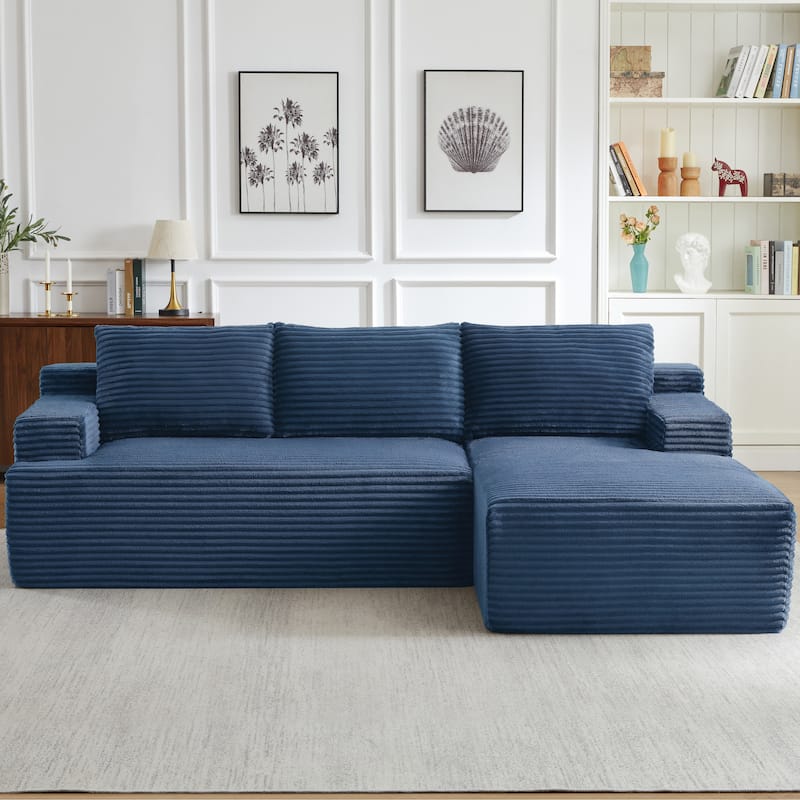Corduroy Upholstery Cloud Modular Sectional Sofa with Chaise and Pillows, All-Foam Compression Design