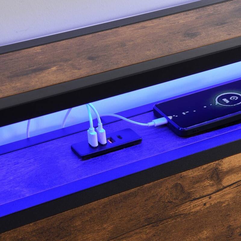 Metal Platform Bed Frame with Storage Headboard,2 Drawers,LED Lights and Charging Station