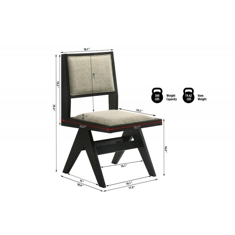 Contemporary Dining Chair Set of 2, Black Wood Upholstered Kitchen Side Chair