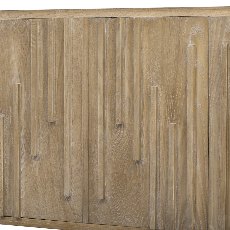 59.8" 4-Door Sideboard,Hidden Handle,Distinctive Solid Ash Veneer Buffet with Storage, Farmhouse Sideboard TV Stand