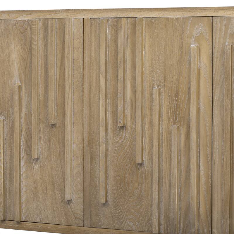 Large Kitchen Sideboard Cabinet, Multifunctional Wooden Storage Cabinet, Entryway Table with Shelf, 4 Doors & Hidden Handle